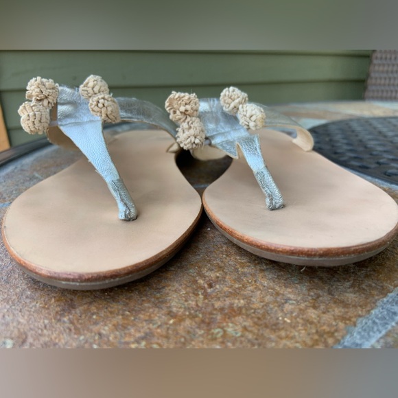 Loeffler Randall * Sosie-Gks * Silver & Wheat Pom Pom Sandals - Picture 7 of 7